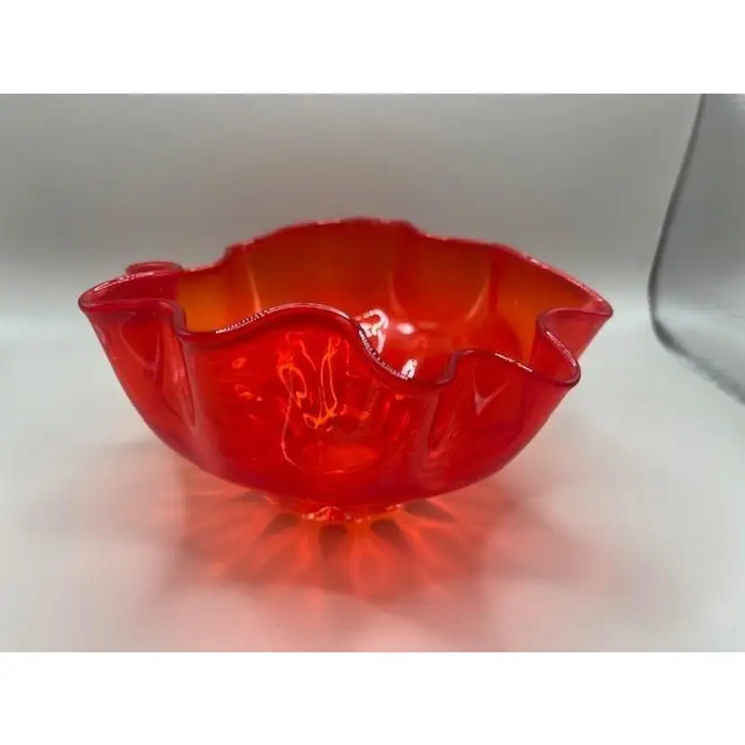 #01 - Gorgeous Handblown Persimmon Handkerchief Glass Bowl ~ Excellent Condition ~ Measures 3.5 inches tall, 6.5 inches wide