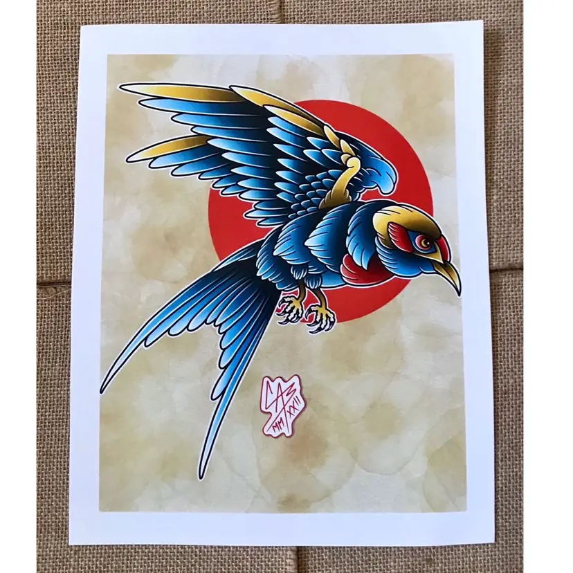 Colorful Bird Blood Moon Comic Style Cory Smith Signed Art Print 14/28 Eclectic