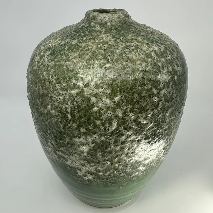 Textured Lava Green Glazed Pottery Vase