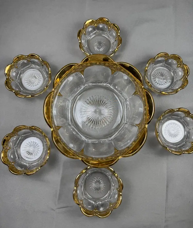 EAPG New Martinsville Colonial Mitre Frontier Master Berry Bowl Gold Trim Lot Of 7