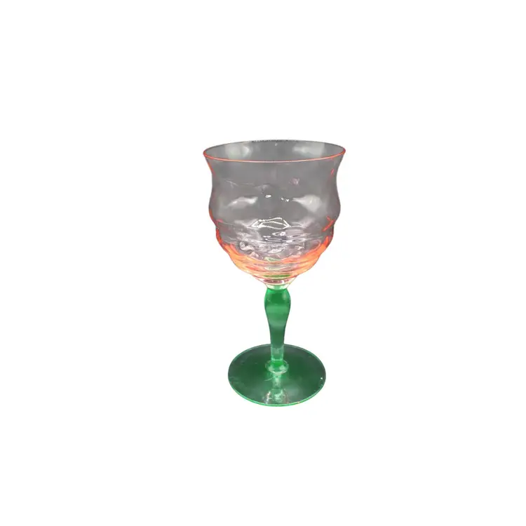 Pink & Green Art Glass Hand Blown Goblet 6 3/4” Tall