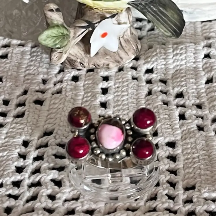 Sz 5 Red Rose Dahlia Sterling Ring