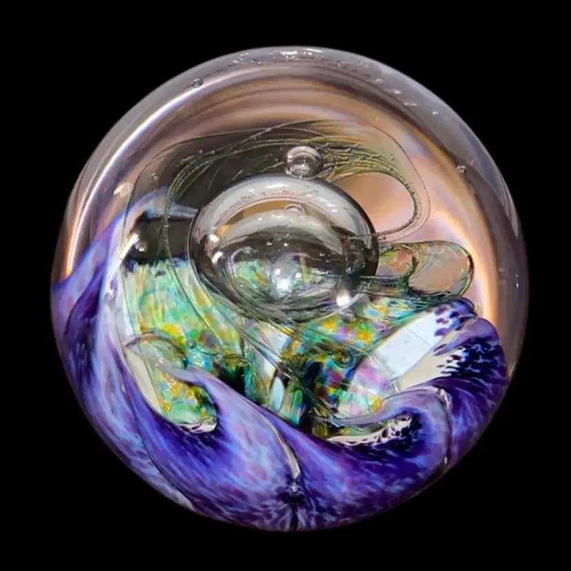 #08- Vintage Selkirk Glass Scotland Paperweight - Multi-colored