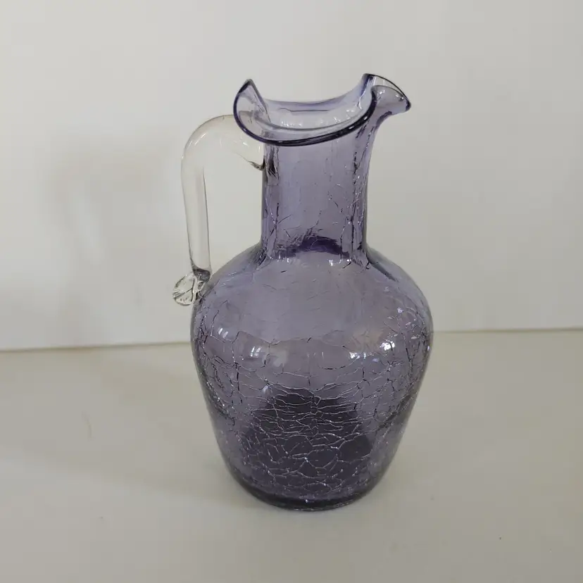 Pilgrim Glass Amethyst Purple Crackle Glass Mini Pitcher. 1940-60. 4.75 inches high. No chips or cracks.
