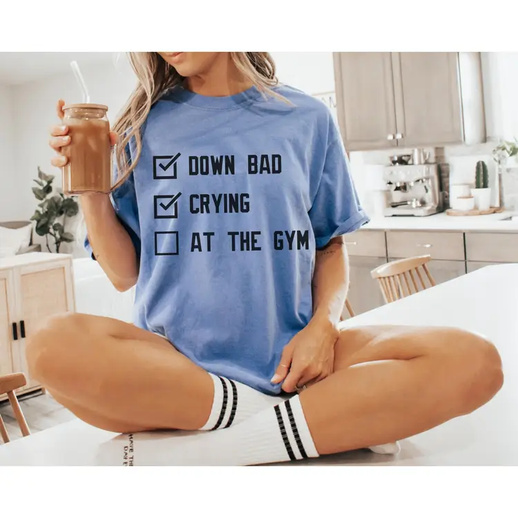 Down Bad Crying At The Gym Comfort Colors Shirt | The Tortured Poets Department Tee | Down Bad Shirt | Trendy Oversized T-Shirt
