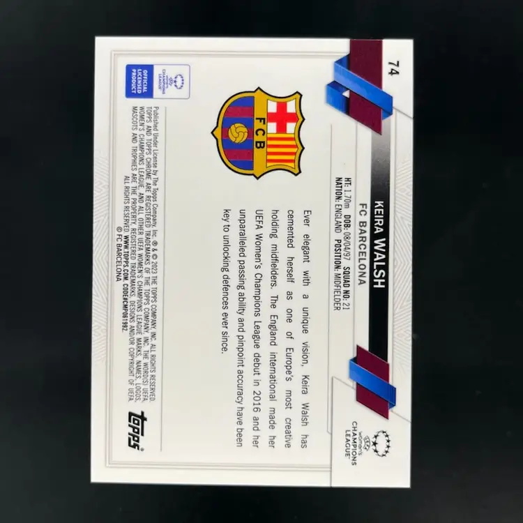 Keira Walsh 2022/23 Topps Chrome UWCL Inferno /75 Soccer Card