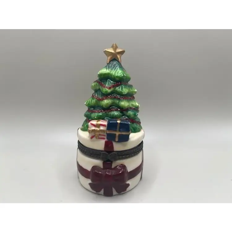 Vintage Christmas Tree Hinged Trinket Box ~ Festive Holiday Decor