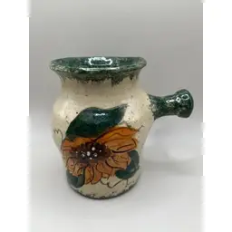 #01 Vintage Signed Handcrafted Pottery Vase with Sunflower Design ~ Measures 4 inches tall