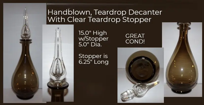 MCM Blefeld & Co. Handblown Brown Glass Decanter With Clear Flame Stopper