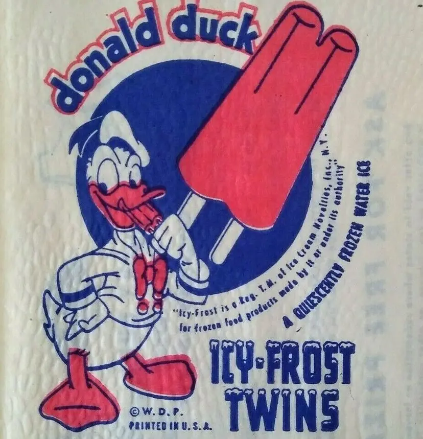 Donald Duck Icy Frost Twins Ice Cream Wrapper Original Vintage 1940's Water Ice