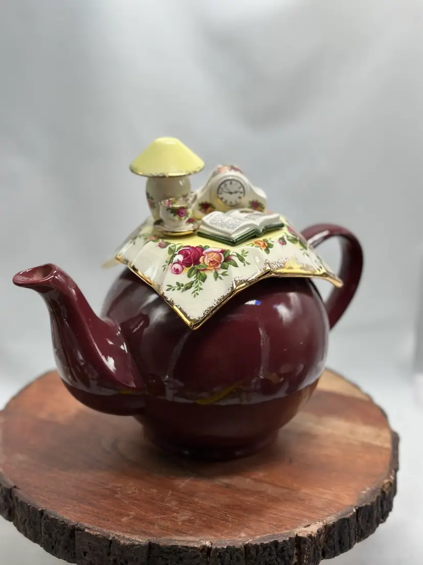 Vintage Royal Albert Old Country Roses Burgundy Earthenware Teapot