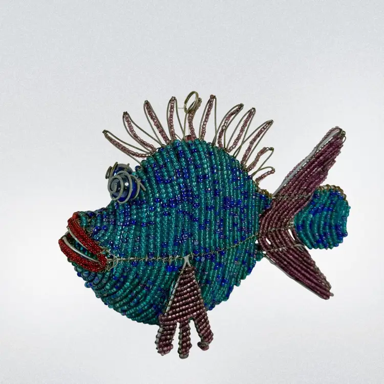 Beadworx Glass Bead Fish Hanger Ornament Shelf Art Blue•Aqua•Purple Decor Beach Ocean Seashore
6-1/2” T x 7-1/4” L x 4” W