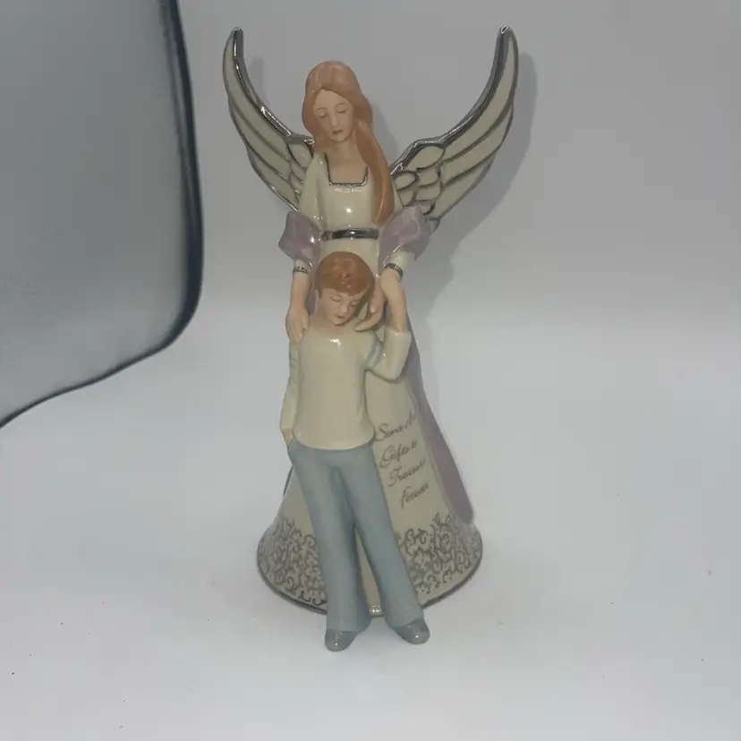 ANGELS MUSIC BOX HEIRLOOM PORCELAIN "FOREVER MY SON" Wind beneath my wings