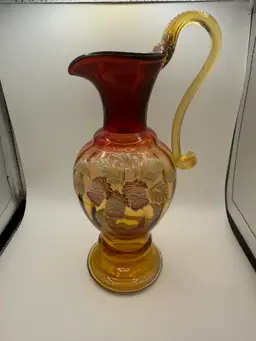 Limited Edition 1999 Fenton Art Glass Historic Collection Amberina Pitcher/Ewer Woodland Bouquet