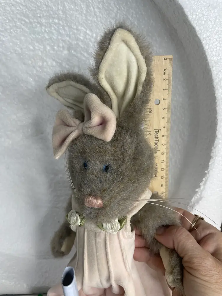 Boyds Bear Gray Rabbit Pink Overalls 11" Vintage