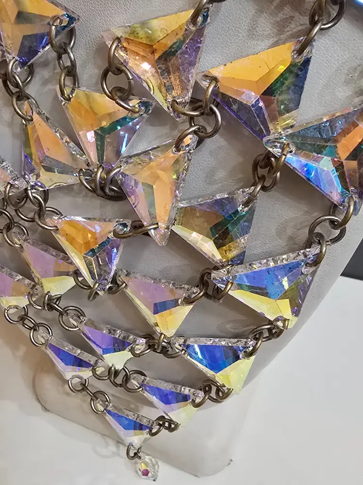 Vintage Rare All Mirrored Bib Necklace (A9431)