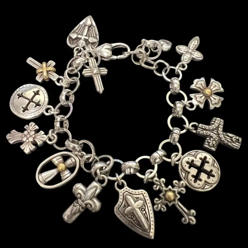 Brighton Silver And Gold Plated Sanctum Crosses Of The World Charm Bracelet 8” Or Smaller Adjustable