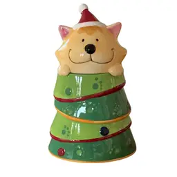 Ceramic Christmas Cat Cookie Jar/Treat Jar