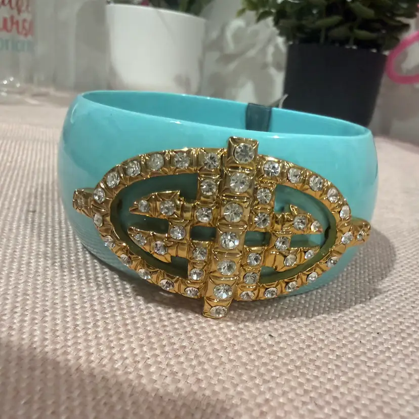 Vintage Cara new York Turquoise Cz Gold Bling Bangle Bracelet Gift