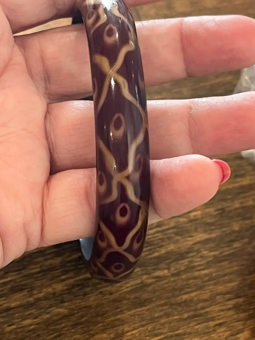 Vintage Unique Patterned Plastic Brown Bangle Bracelet