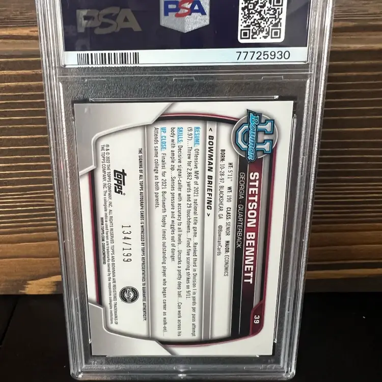 Stetson Bennett 2022 Bowman Chrome PSA 9 Lava Refractor Auto 1st RC 134/199 Georgia Bulldogs Los Angeles Rams FOOTBALL CARD