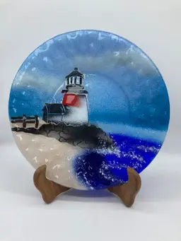 Sydenstricker Glass Lighthouse Plate (Nauset Light w/Blue Sky)- 8 1/2" across