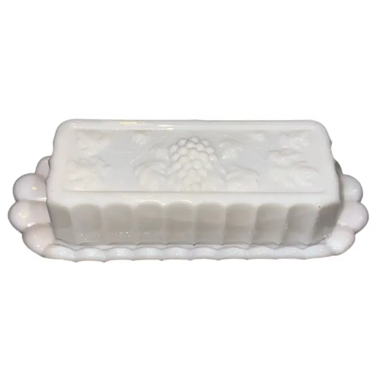 Paneled Vintage Milk Glass Covered Butter Dish WESTMORELAND