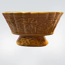 22 Vintage USA Gold Pedestal Planter Pottery Vine And Leaf