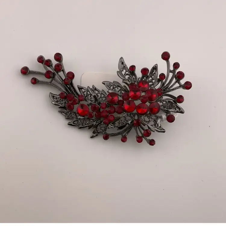 Red Rhinestone Rivoli/inverted Stones Spray Brooch Large