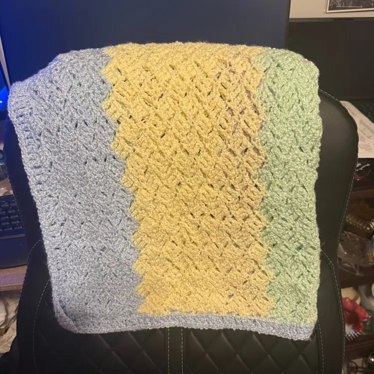 Baby Afghan Blue Yellow Green 32x24