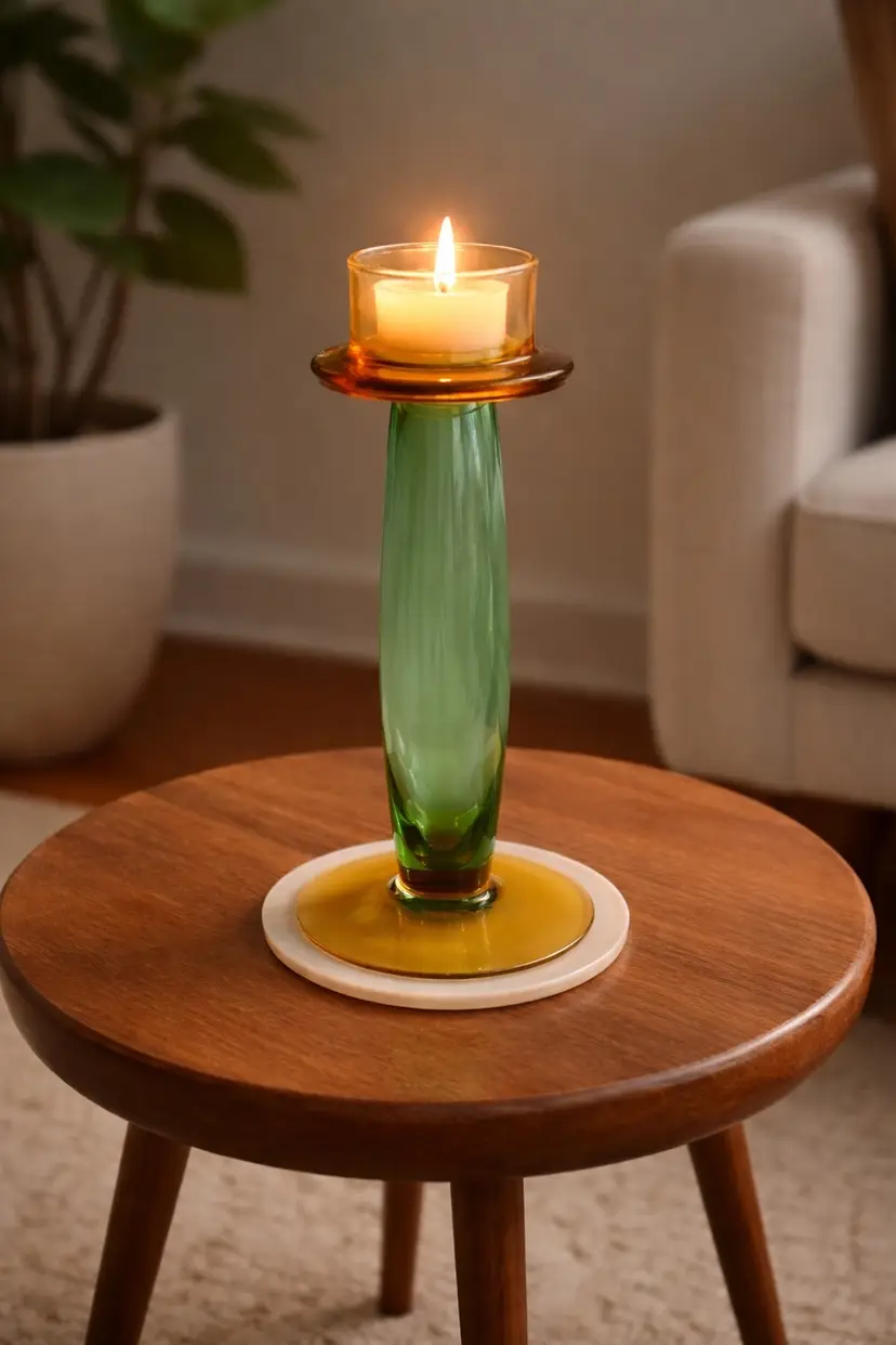 Green And Gold Mid Century Modern Class Candle Holder