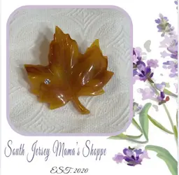 Vintage Avon Butterscotch Color “Dew Touch” Lucite Leaf Brooch With Rhinestone