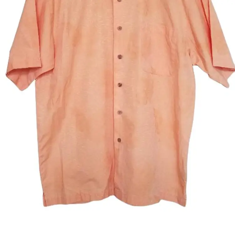 Faded Glory Authentic Men's Shirt LARGE Hawaiian Short Sleeve Collar Peach