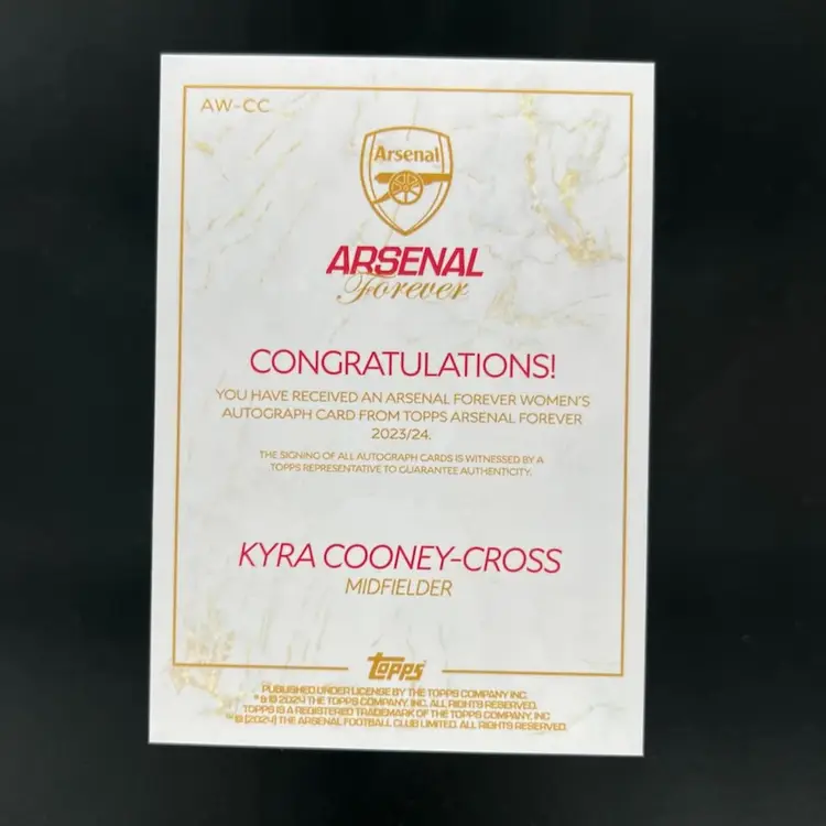 Kyra Cooney Cross 2024 Topps Arsenal Forever Autograph Soccer Card