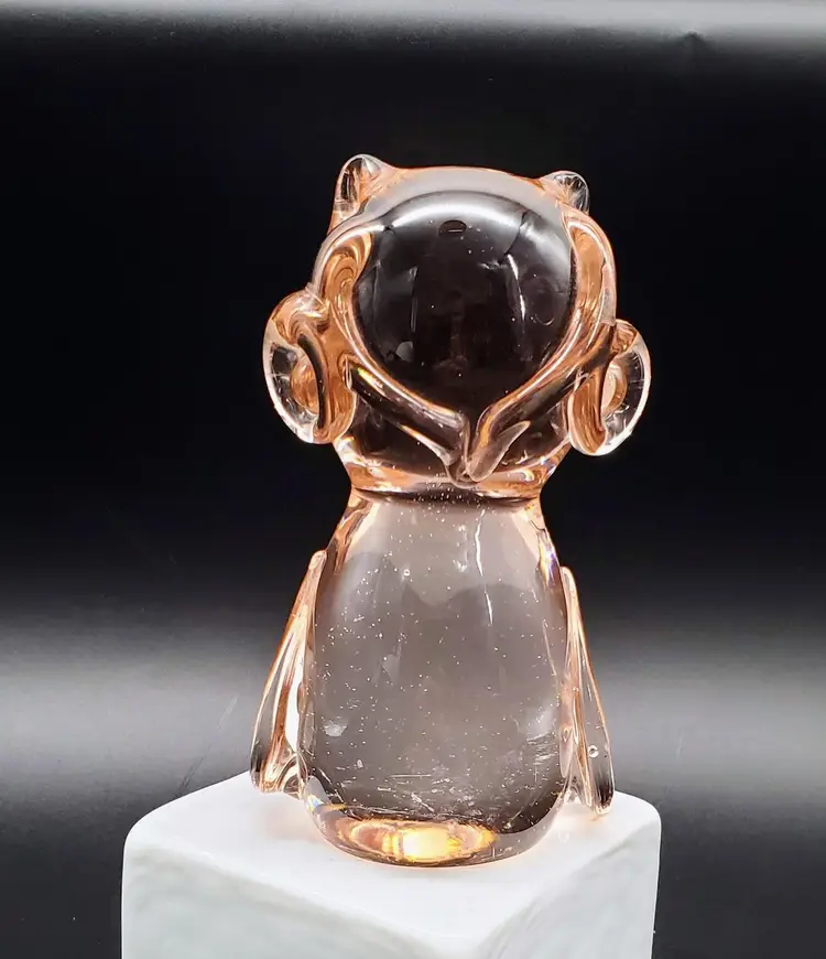 Derpy Pink Art Glass Owl Paperweight 5"