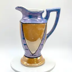 Art Deco Blue & Peach Lustre Japan Small Pitcher Creamer 5”
