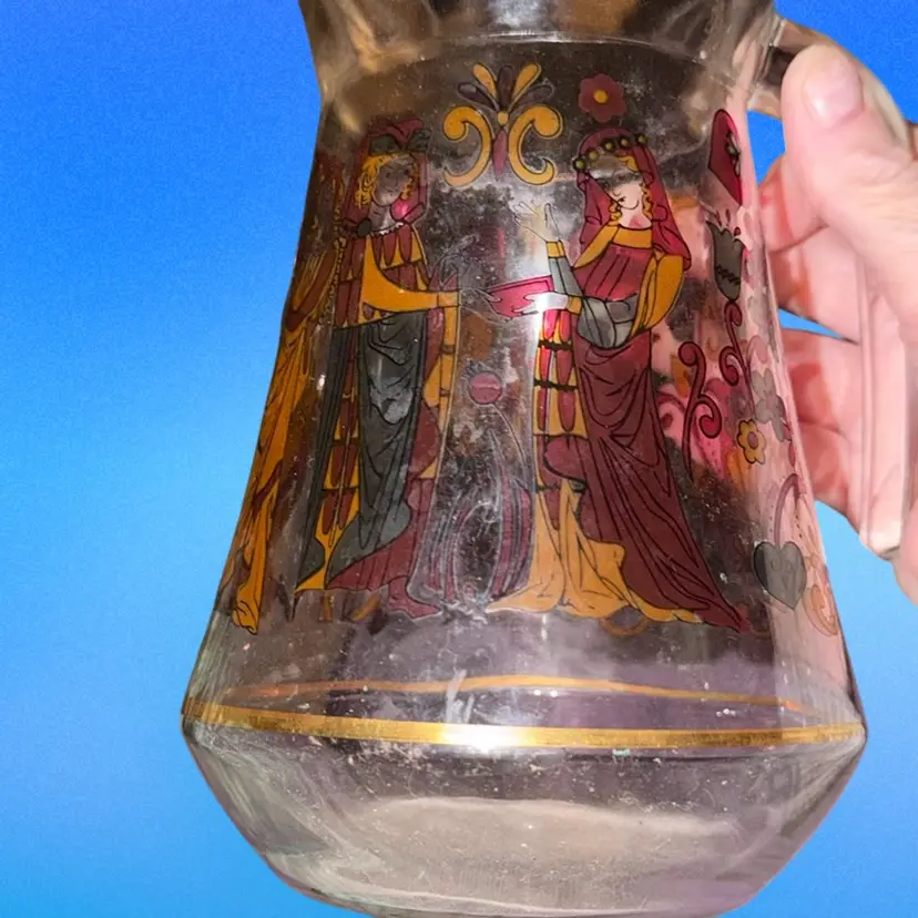 Clear Glass Hand Painted Pitcher