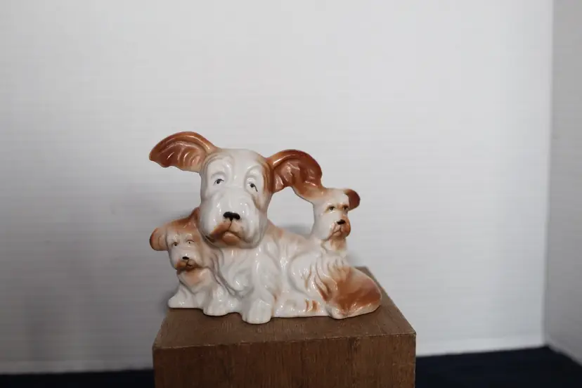 Vtg Japan Porcelain Terrier Dog Family Figurine 3” Long Miniature Porcelain Pups