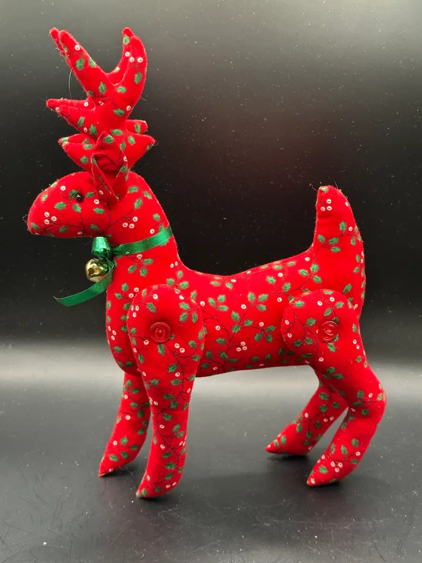 Handcrafted Christmas Reindeer 9.5" Figure Cotton Fabric Soft Body Holiday