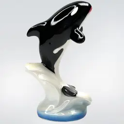 Vintage Sea World 4” Orca Shamu Whale Ceramic Figurine. 🖤🤍 Original Sticker On Bottom.