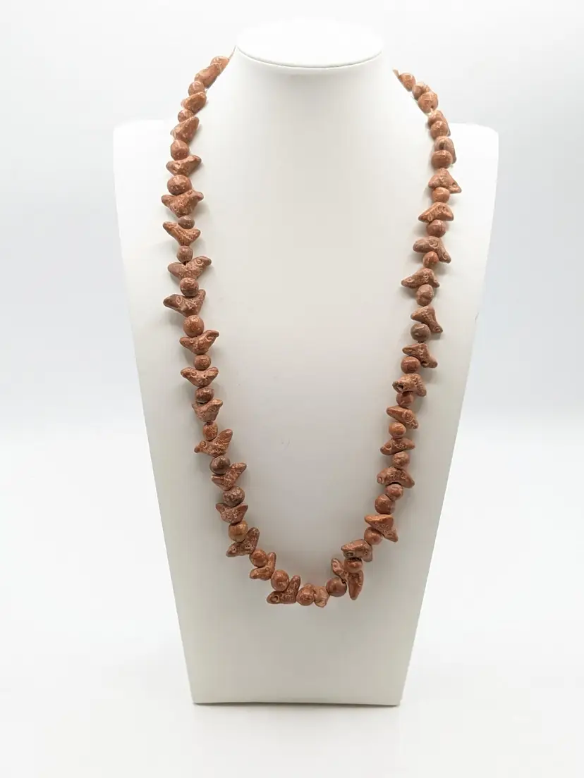 Vintage Mexican Brown Clay Bird Fetish Necklace Handmade Folk Art