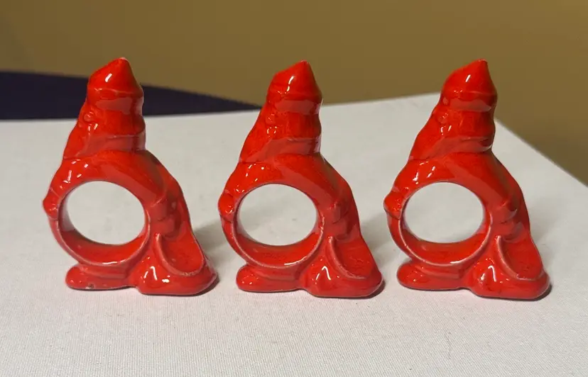 Red Santa Napkin Rings Set Of 3 Ceramic Santa 4” tall