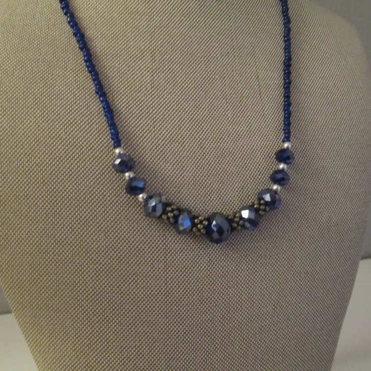 Bohemian Necklace with Faceted Cobalt Blue Glass Beads Upcycled