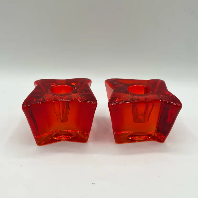 RWB - Vintage Viking Glass Astra Taper Candle Holders MCM - Red/Orange