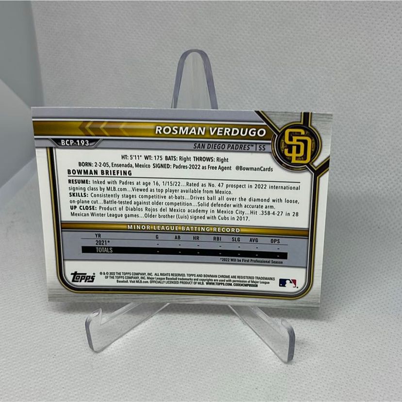 Rosman Verdugo 2022 Bowman Chrome Mojo Refractor 1st Padres
