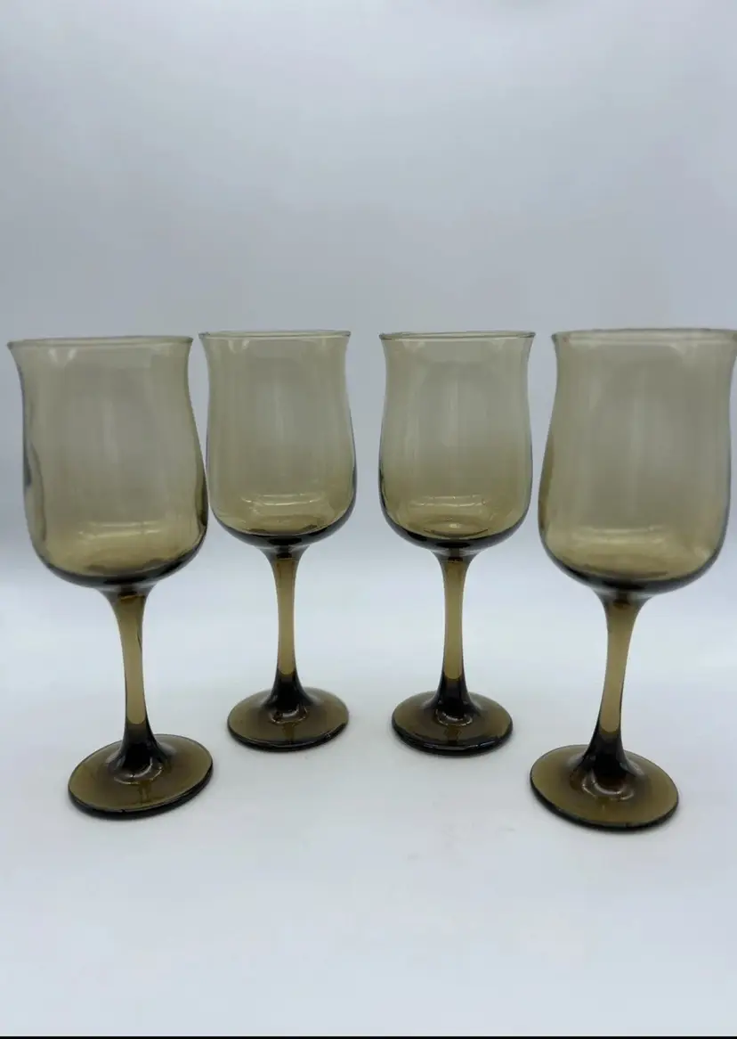 (4) Vintage Libby Smoke Brown Wine Glasses- Casual Dining Decor
