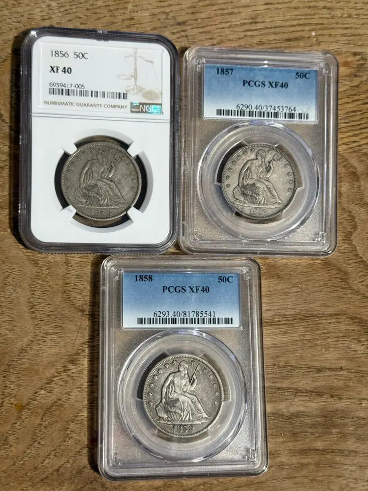 1856,1857,1858 SEATED HALVES XF40