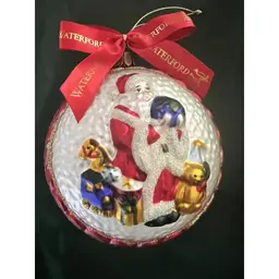 WATERFORD Christmas 4" Santa Claus Glass Ornament Double Sided Red Ribbon 2003