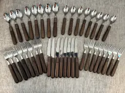 40 Piece Brown Faux Wood Handle Flatware Stainless China Unbranded