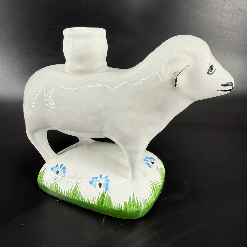 Mustache Sheep Ceramic Candle Holder Portugal